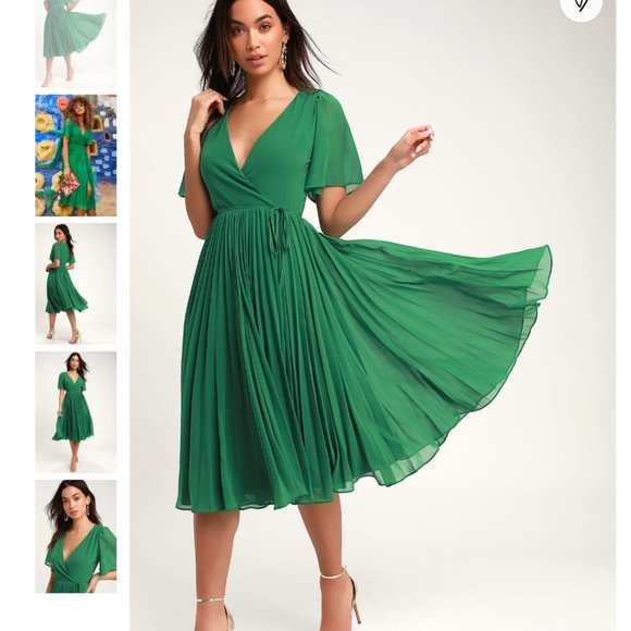 Lulu's Dresses & Skirts - Lulu's Pleated Midi Wrap Dress, Green, Size SMALL